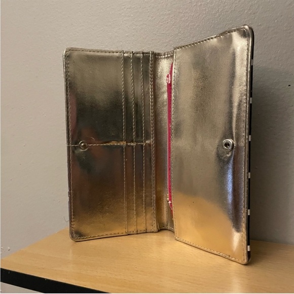 Vintage Betsey Johnson Black & White Stripe Pink Glitter Heart Fold-Over Wallet - Picture 10 of 16